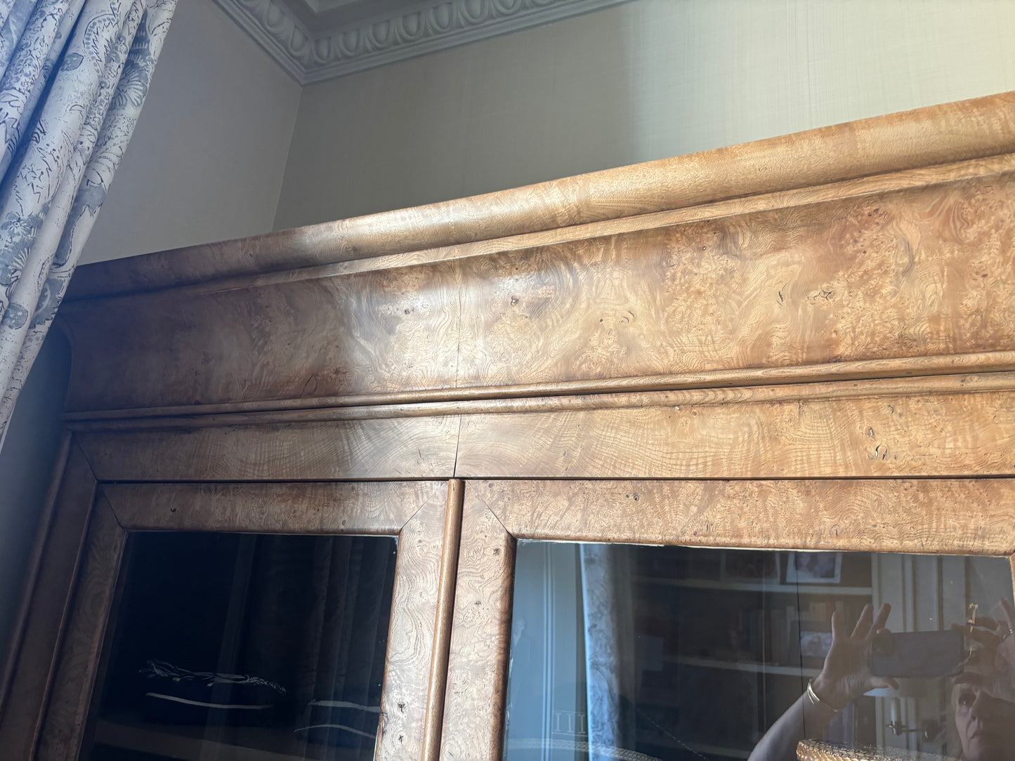 Antique Walnut Library Cabinet with 4 Static Shelves