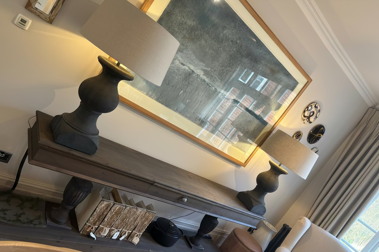 Pair of Extra Large Charcoal Lamps with Cream Shades