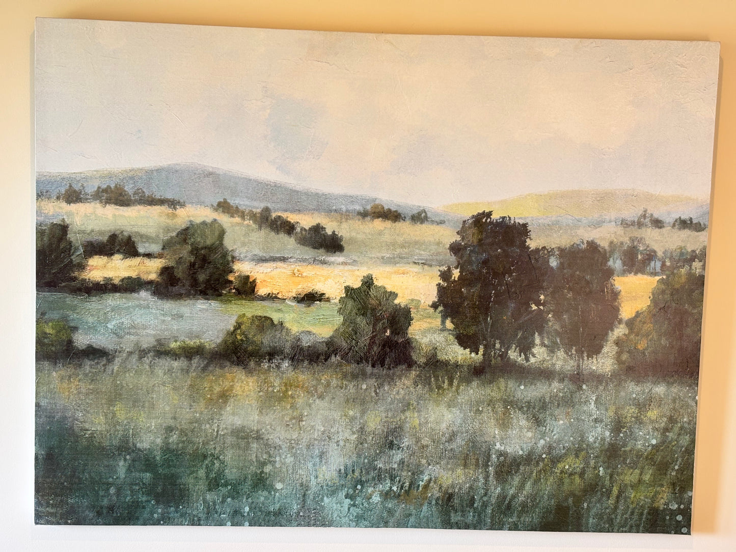Coach House Large Canvas Painting of Woodland and fields