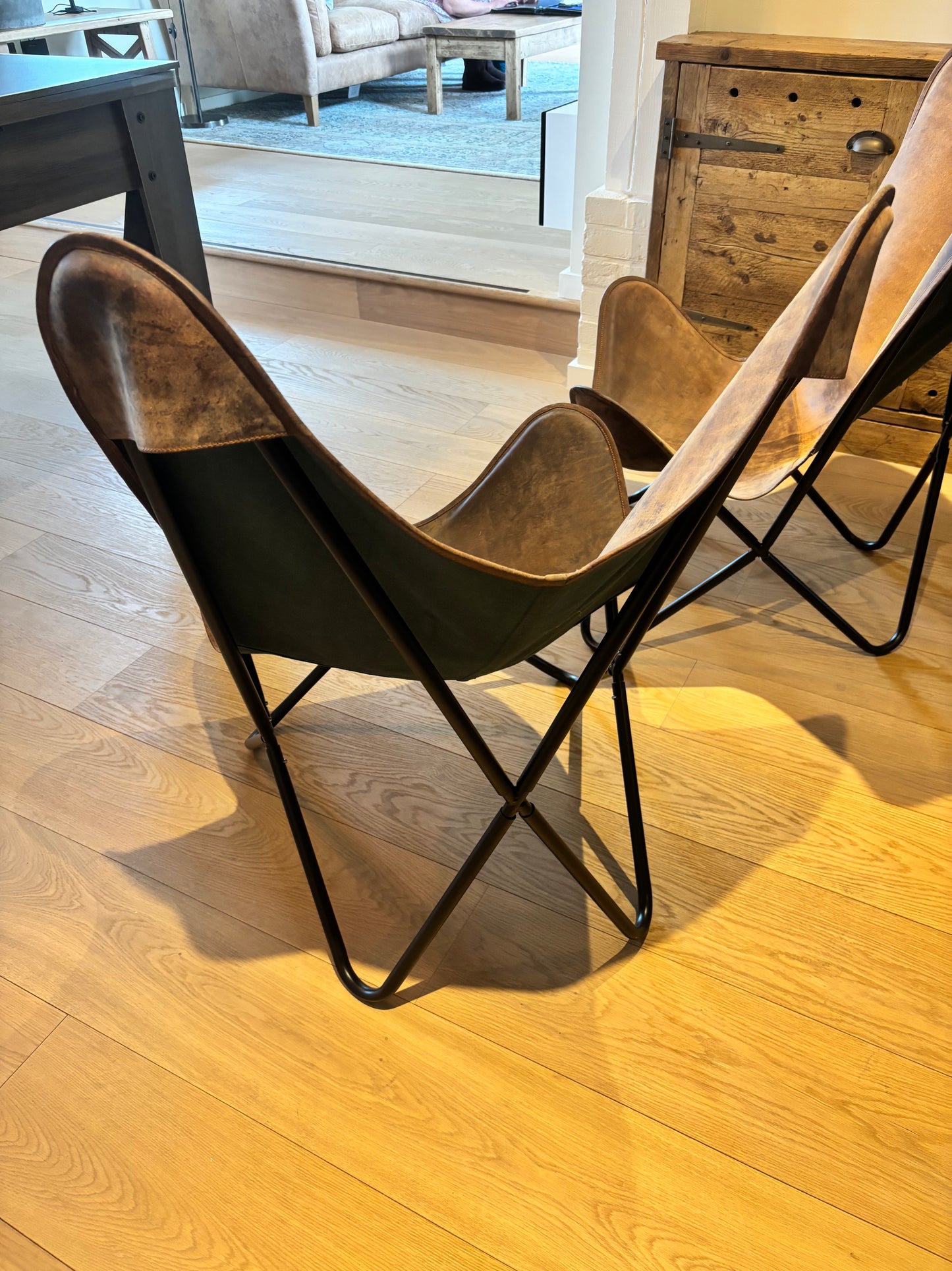 Pair of Handmade Genuine Buffalo Leather Butterfly Chairs