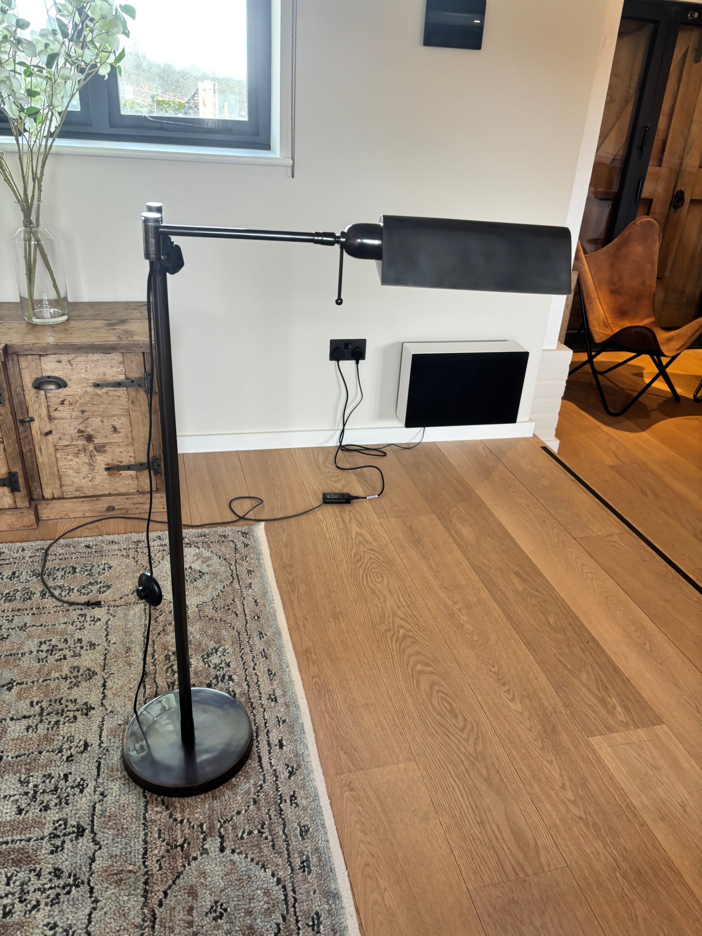Pair of Visual Comfort Darkended Chrome Reading Floor Lamps Retractable