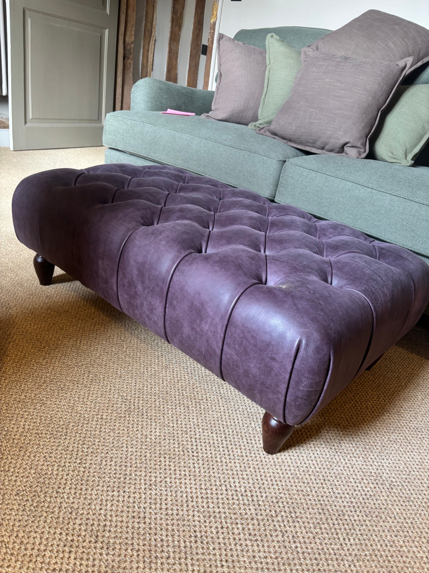 The House Upstairs Purple leather Ottoman Stool