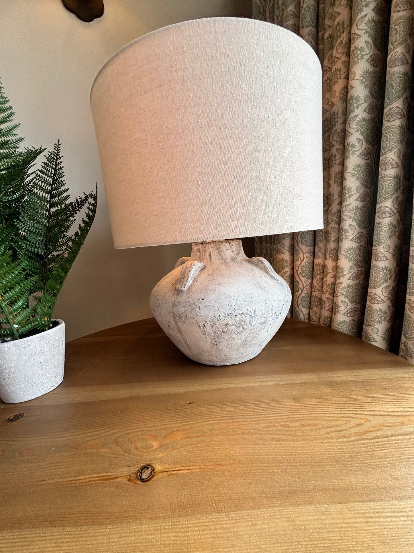 Home Barn Grey Stone Base Lamp with Circular Cream Shade