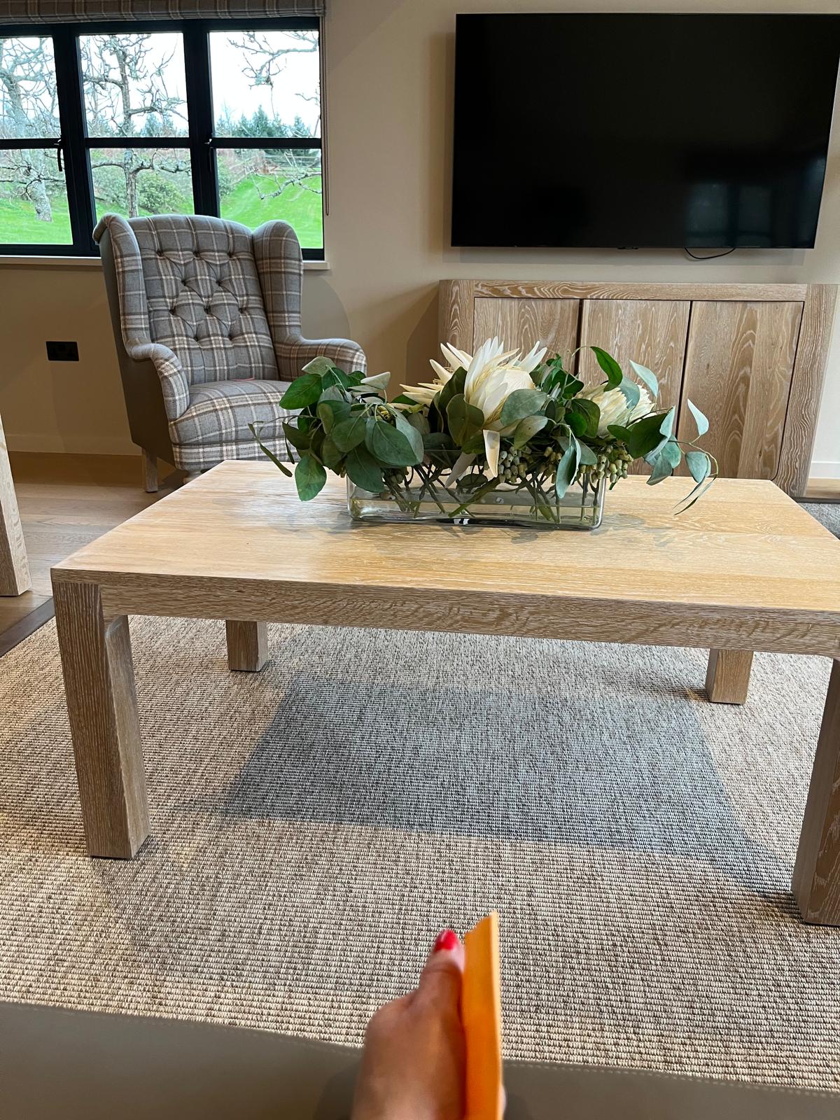 UnNatural Flooring Cream Rug with Brown Suede Edging