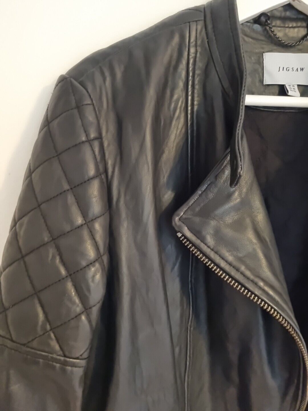 Jigsaw Women's Black 100% Leather Biker Jacket Size 14