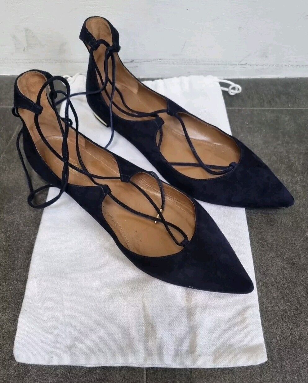Aquazzura Firenze Women's Very Dark Navy Flat Shoes Size UK 6