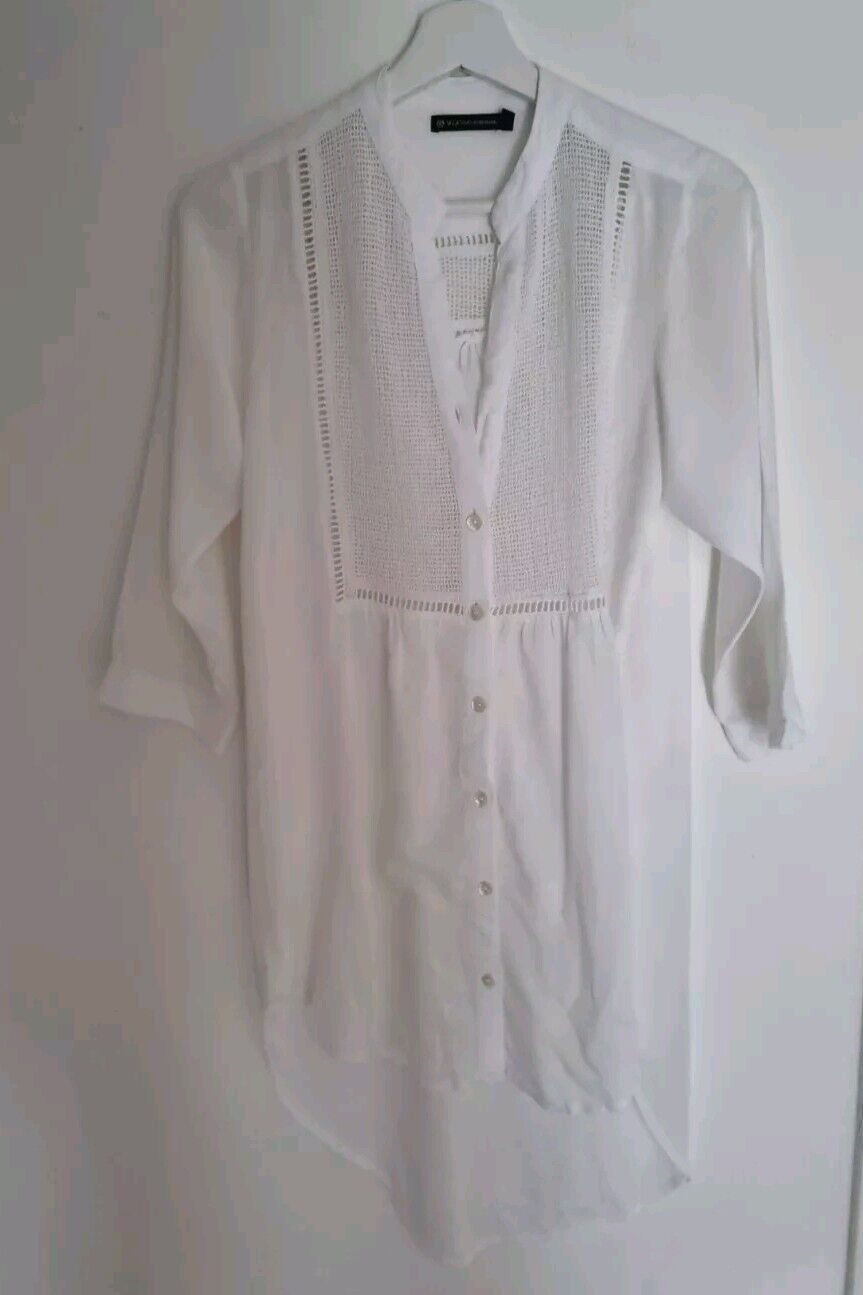Paula Hermanny Vix Women's White Grandad Collar Beach Dress Shirt Size XS