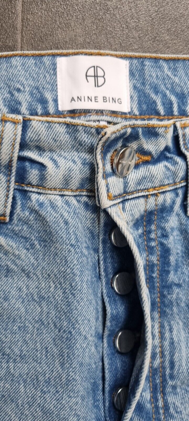 Anine Bing Women's Blue Wide Leg, Button Fly, Ripped, Frayed Ankle Jeans Size 23
