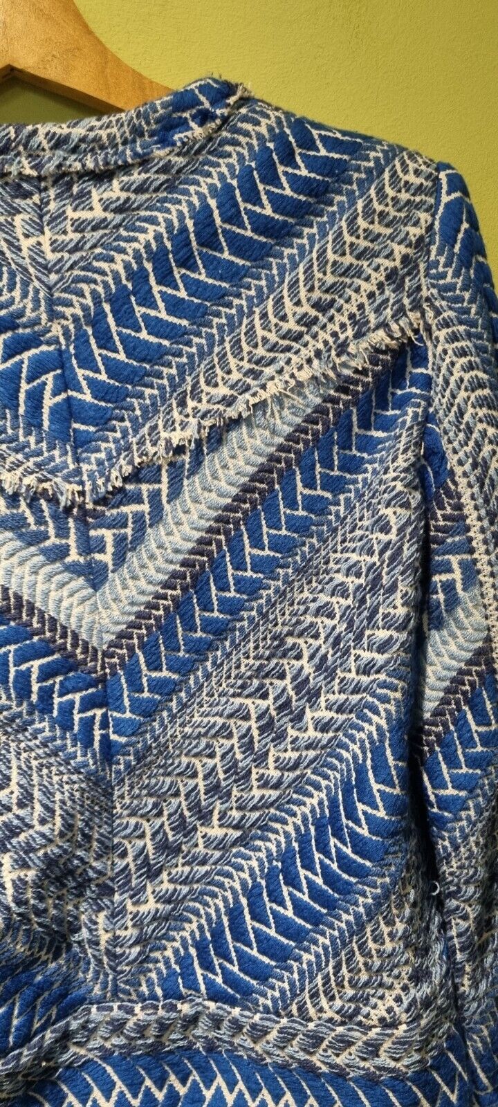 IRO Women's Blue Herringbone, Embroidered, Frayed Jacket Size 36