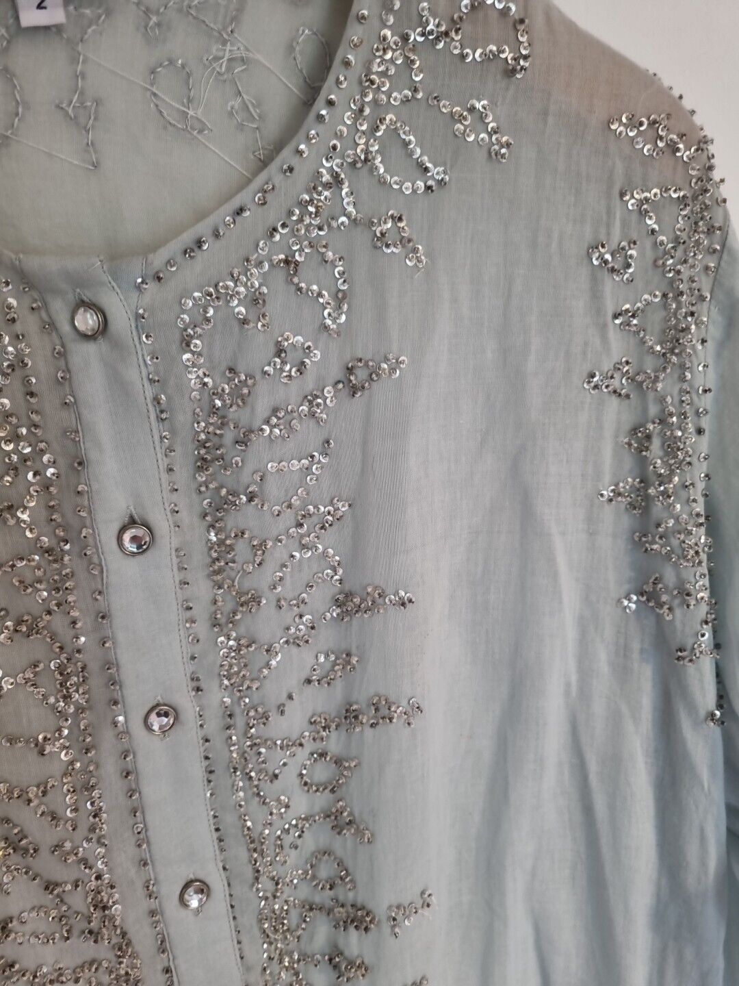 Juliette Dunn Women's 100% Cotton Pale Blue Beaded Kaftan Size 2