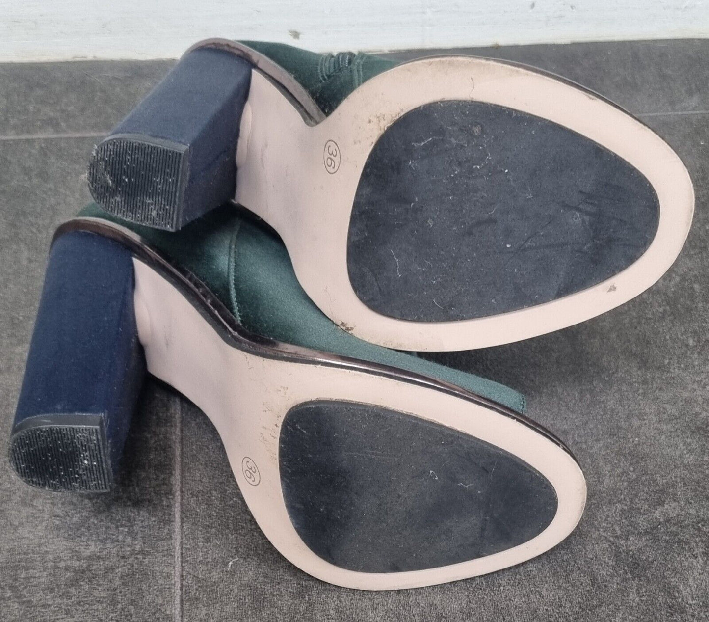 Topshop Women's Green Silk Feel, High, Open Toed Ankle Boots Size 36