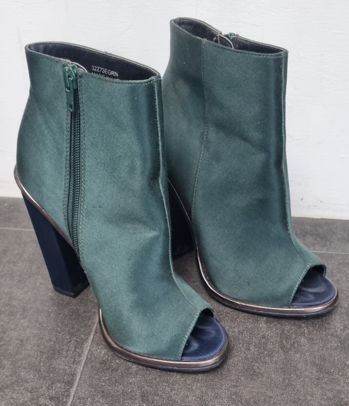 Topshop Women's Green Silk Feel, High, Open Toed Ankle Boots Size 36