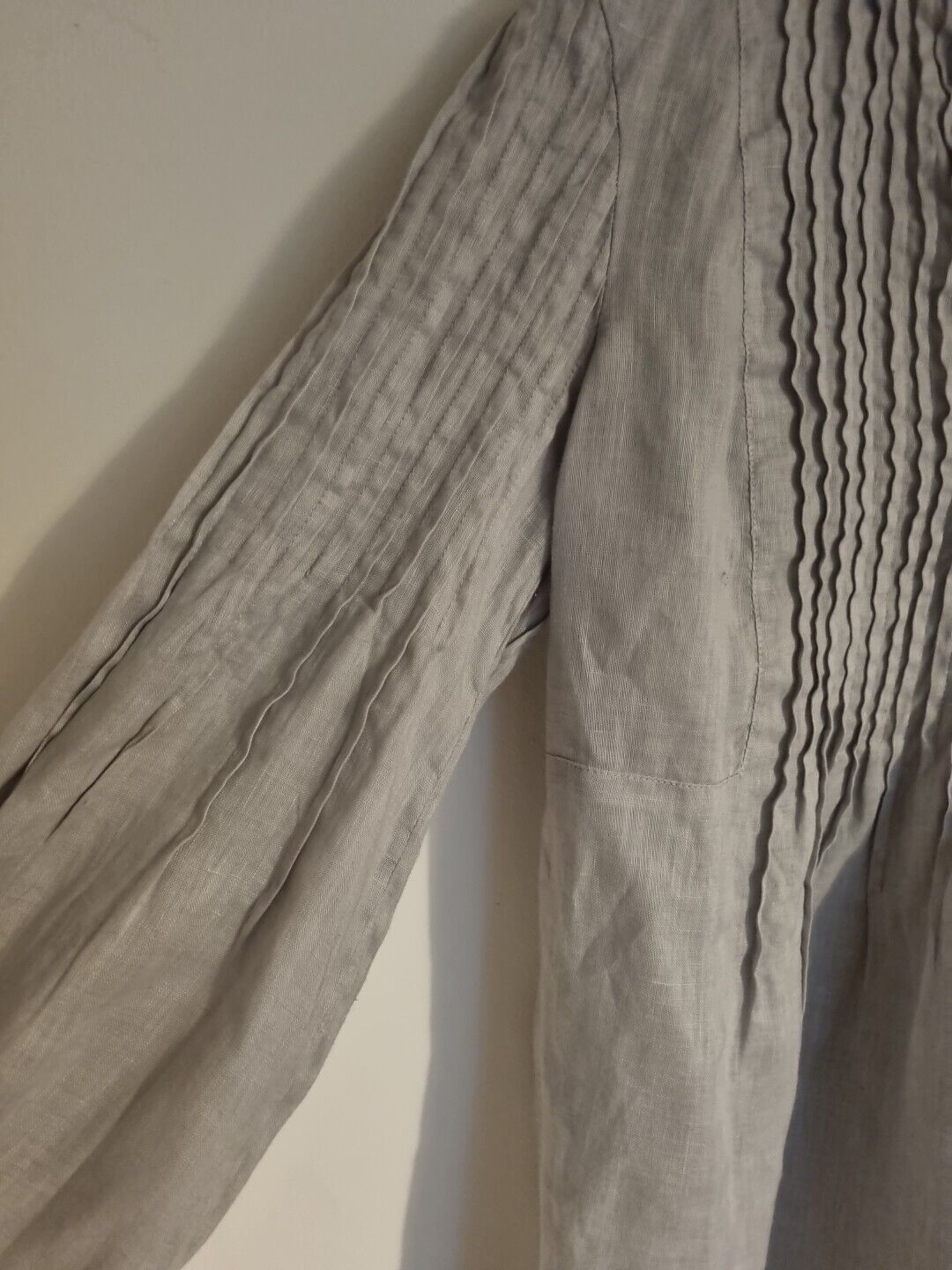 120% Lino Women's Linen, Grey With Gold Neck Tunic Blouse Top Size 44