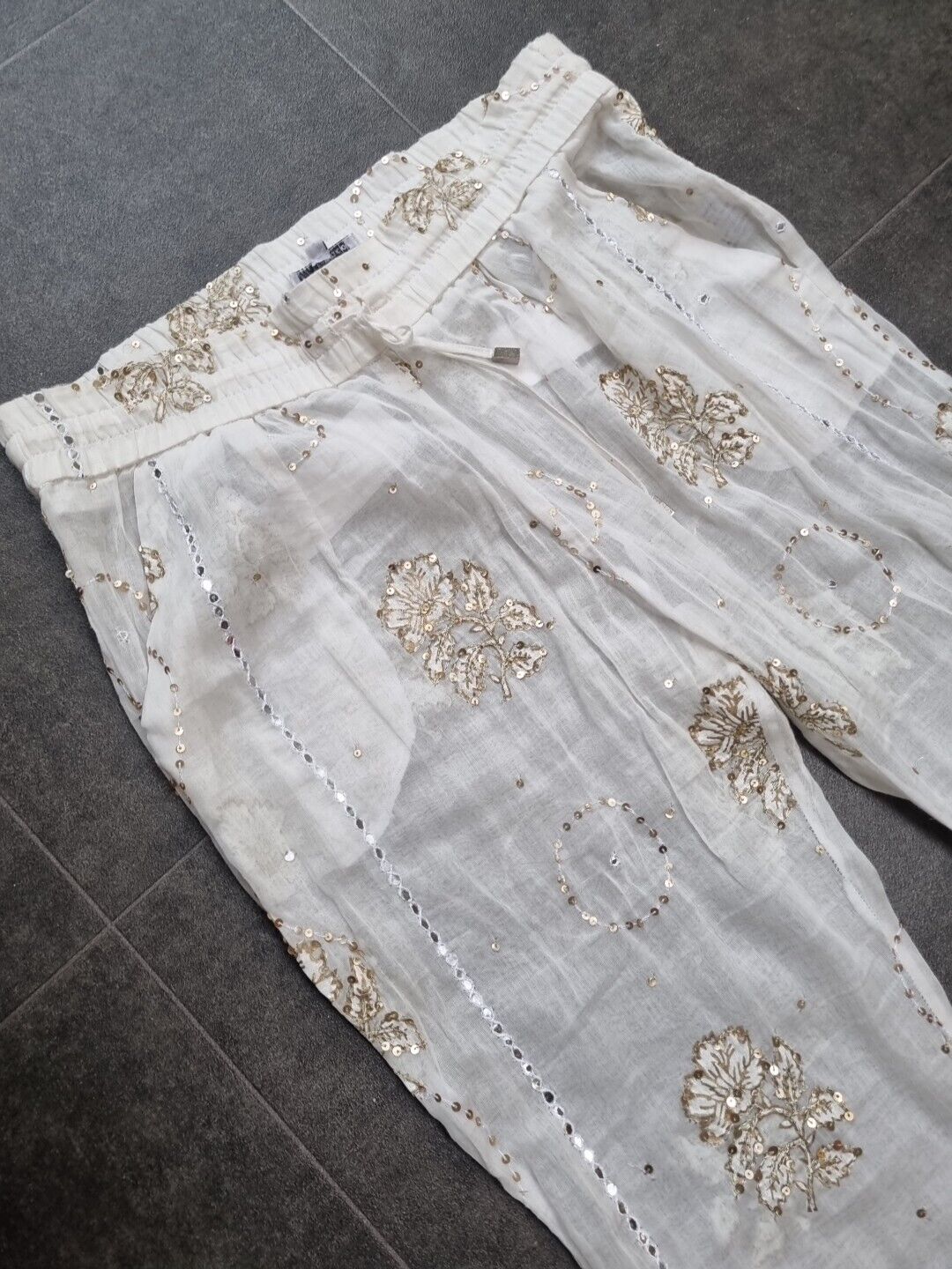 Juliette Dunn London Cream And Gold Sheer Pants Gold, Silver Sequin Trousers 2