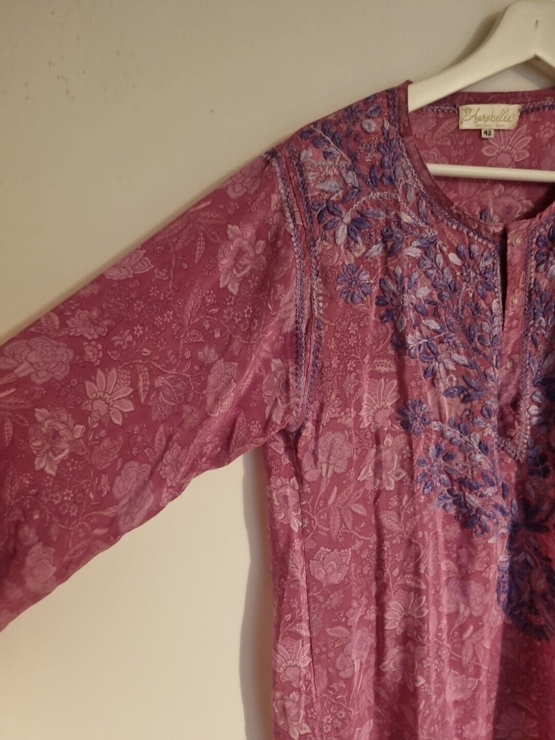 Aurobelle Exclusive Ibiza Women's Pink/ Purple Silk Kaftan, Tunic Dress Size 42
