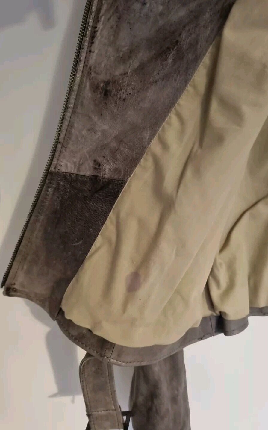 Set Women's Grey Distressed Leather Jacket Size 38 New Unworn