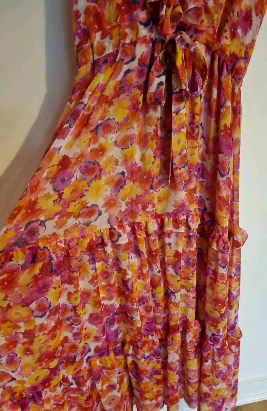 Misa Los Angeles Women's Floral Orange Multicoloured Lined Maxi Dress Size S