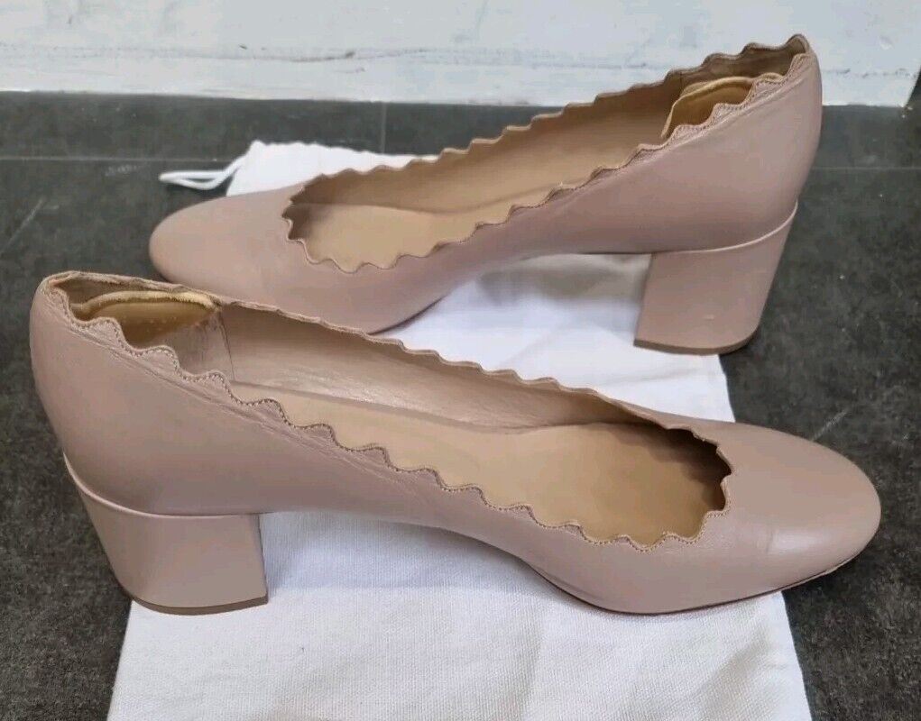 Chloe Women's Scalloped Edge Beige Shoes Size 39.5