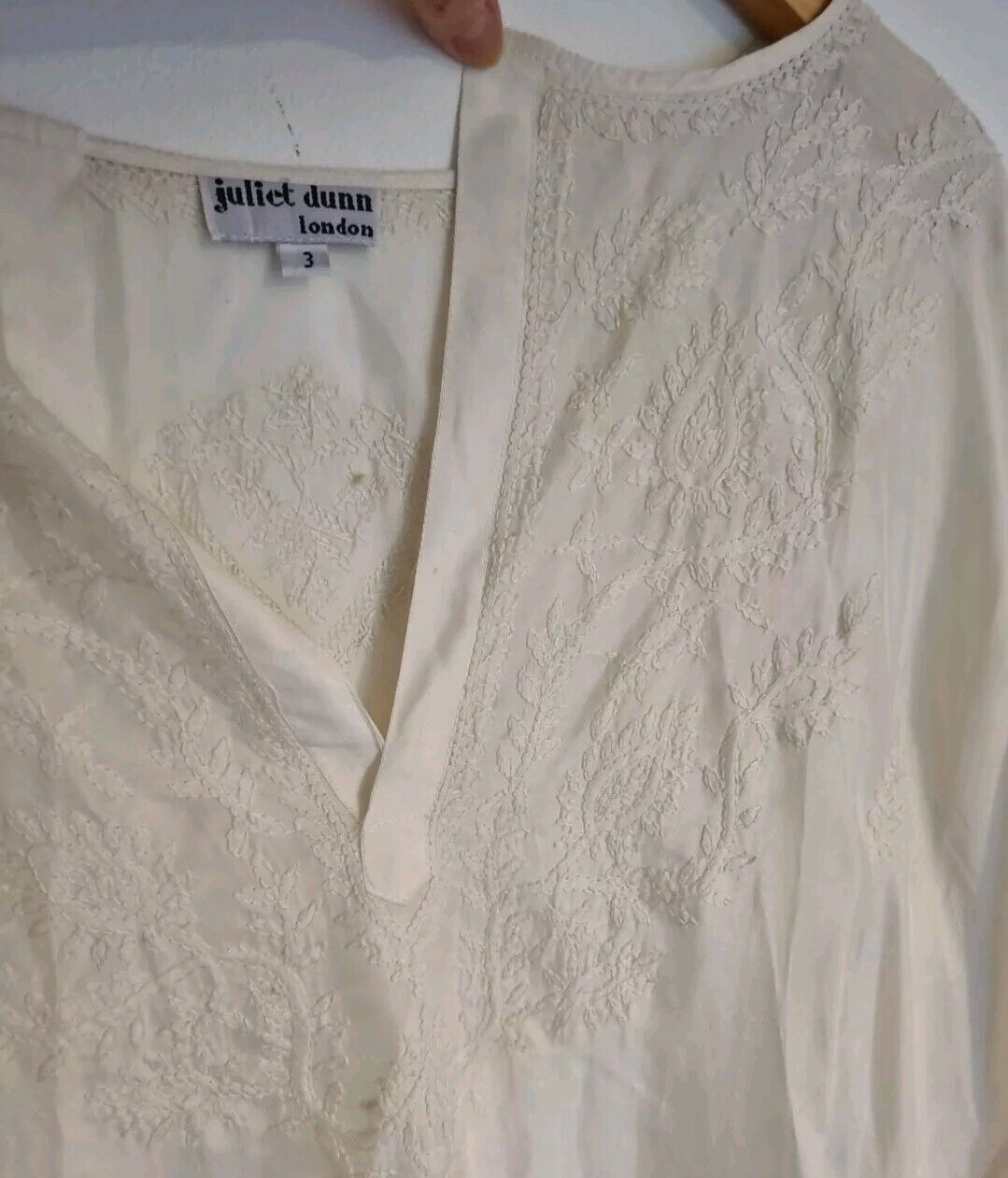 Juliette Dunn Women's 100% Silk Cream Embroidered Kaftan, Housecoat Size 3