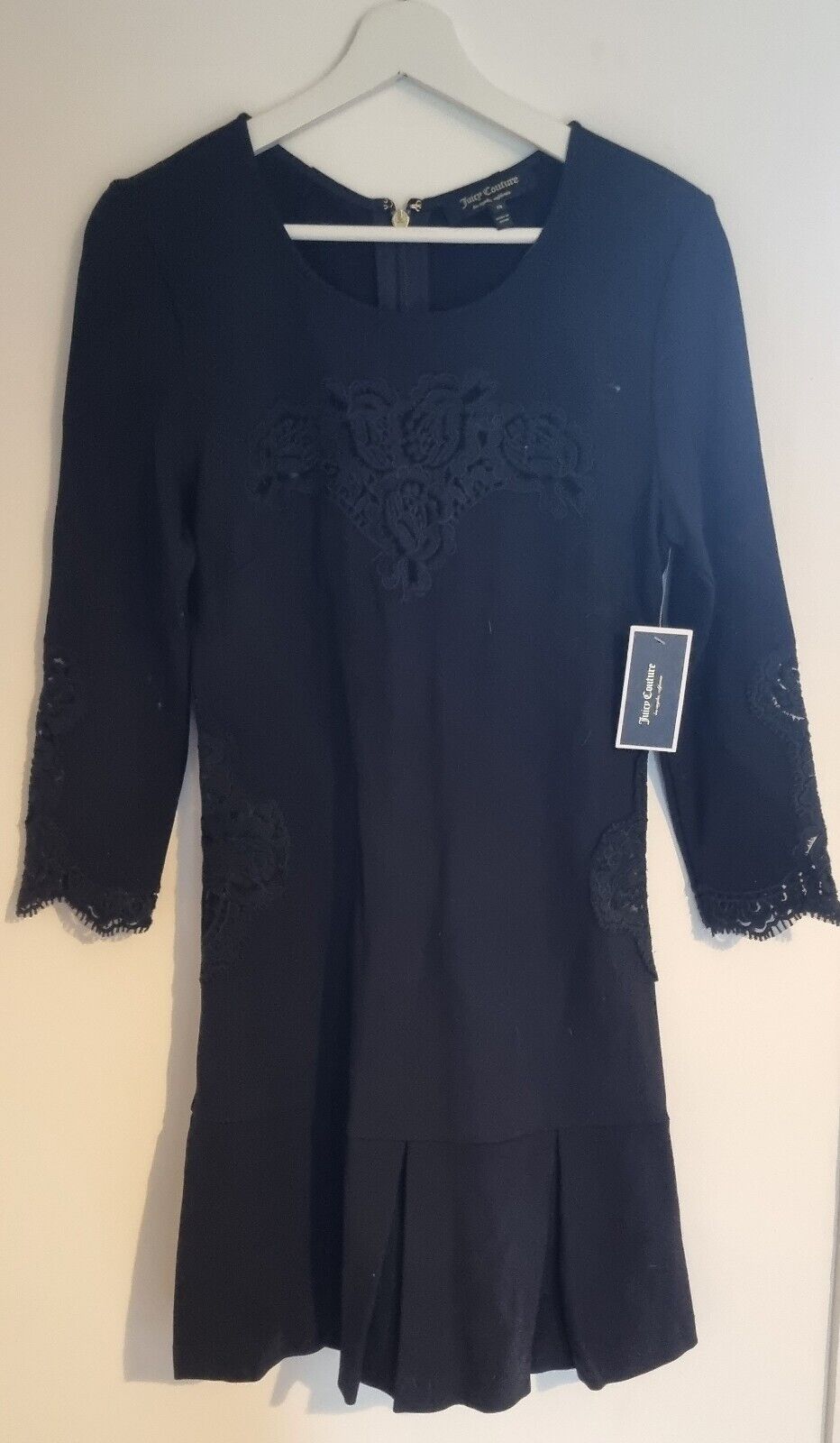 BNWT Juicy Couture Women's Black Lace Insert Ponte Dress Size Medium