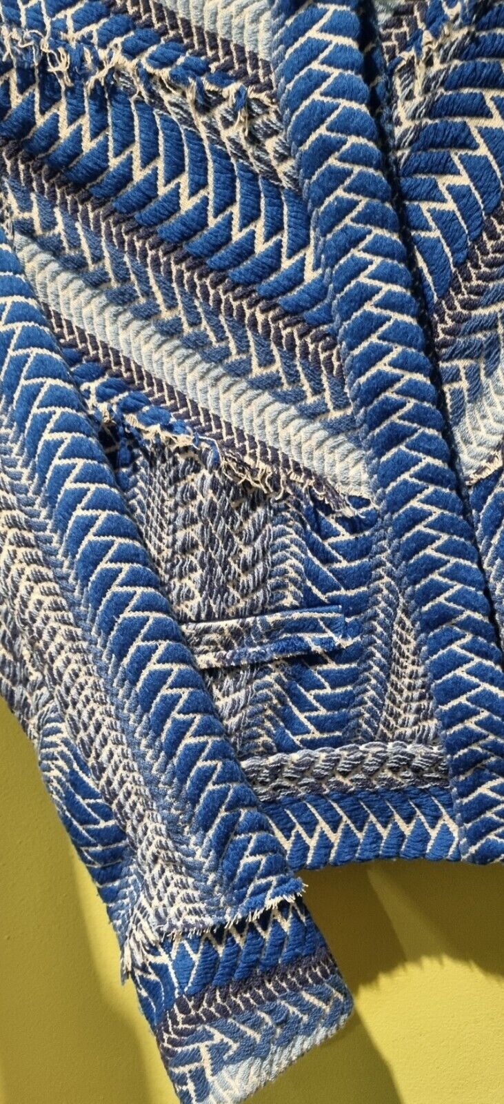 IRO Women's Blue Herringbone, Embroidered, Frayed Jacket Size 36