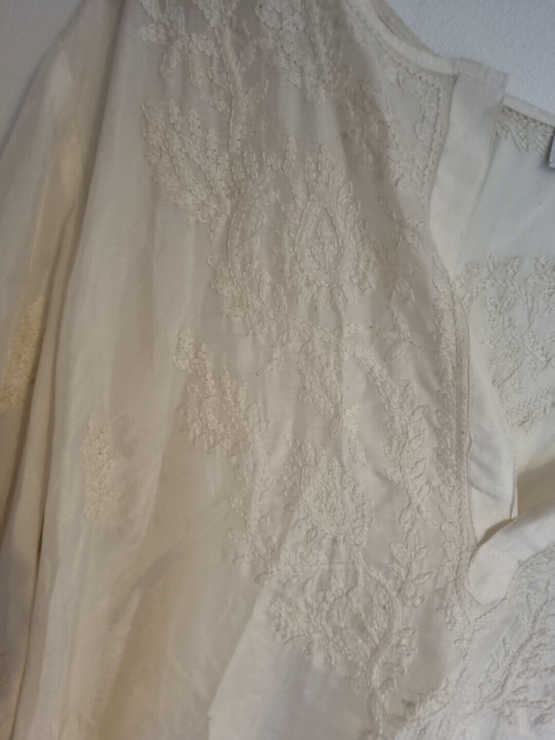 Juliette Dunn Women's 100% Silk Cream Embroidered Kaftan, Housecoat Size 3