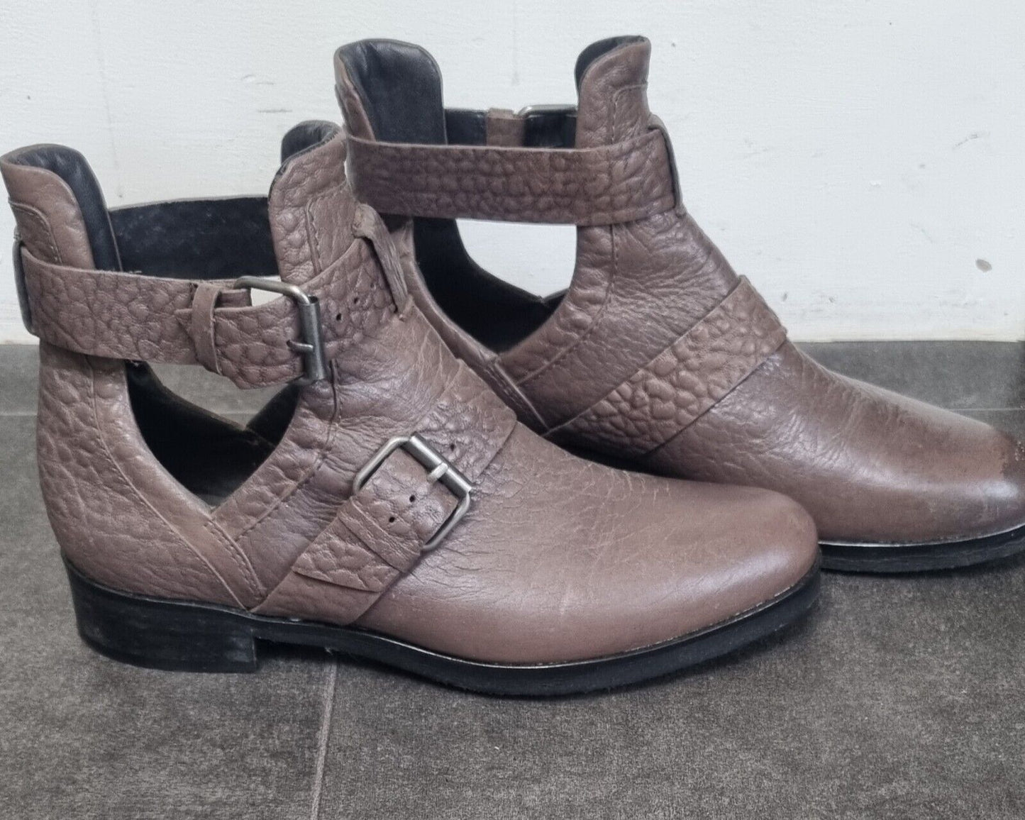 Bocage Women's Leather Ankle Boots With Buckles And Snakeskin Pattern Size 37