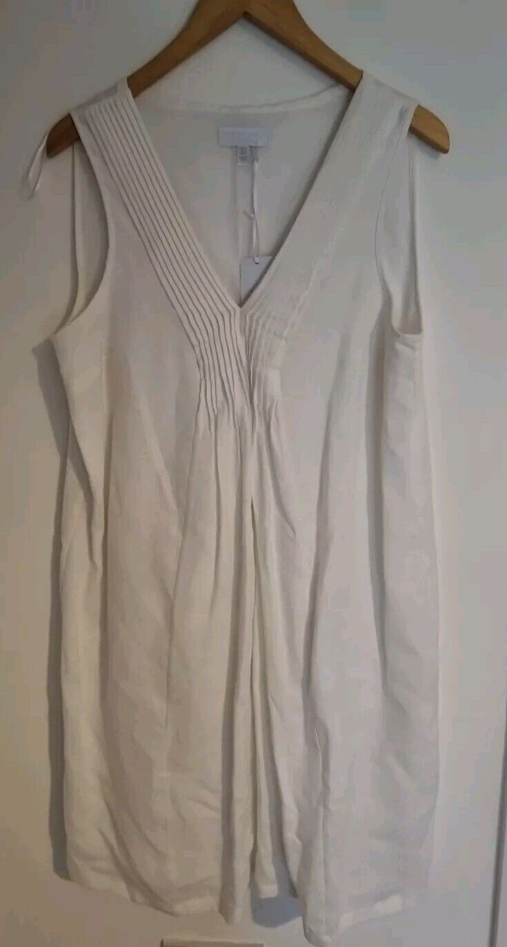 BNWT White Label By The White Company Women's White 100% Linen, Lined Dress 14