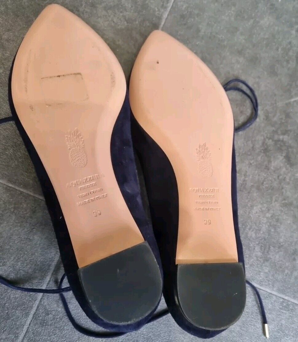 Aquazzura Firenze Women's Very Dark Navy Flat Shoes Size UK 6