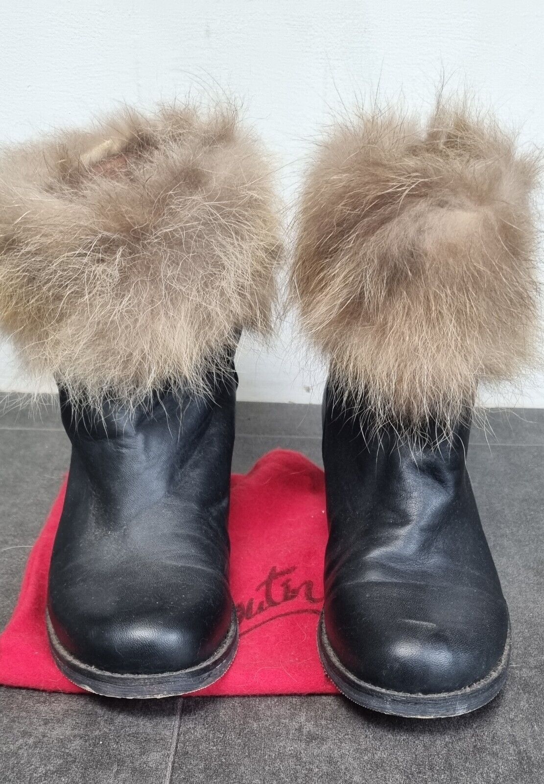 Christian Louboutin Women's Leather And Fur Boots Size 40 With Dust Bag