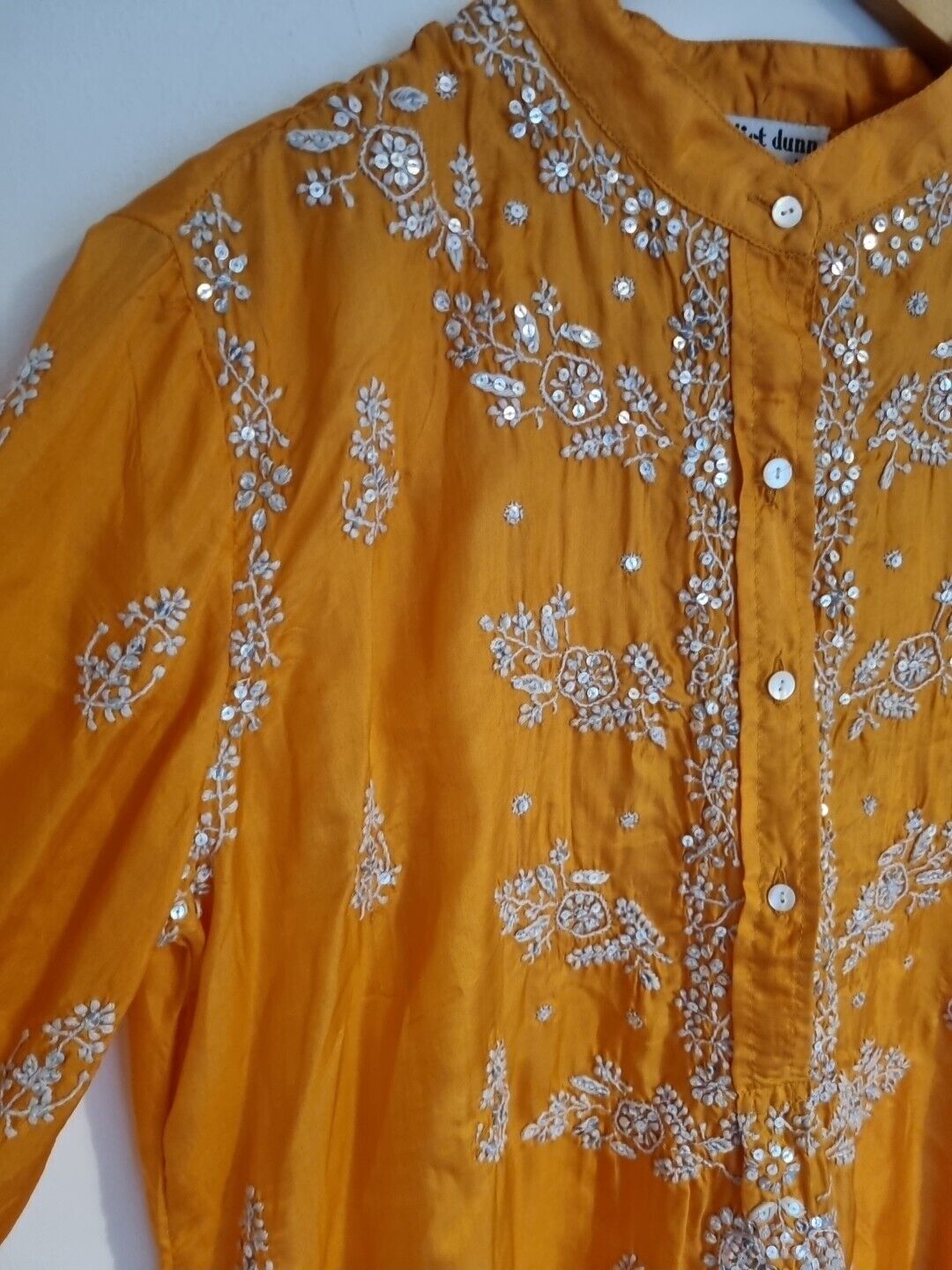 Juliette Dunn Women's Orange Sequinned Embroidered 100% Silk Kaftan Size 3