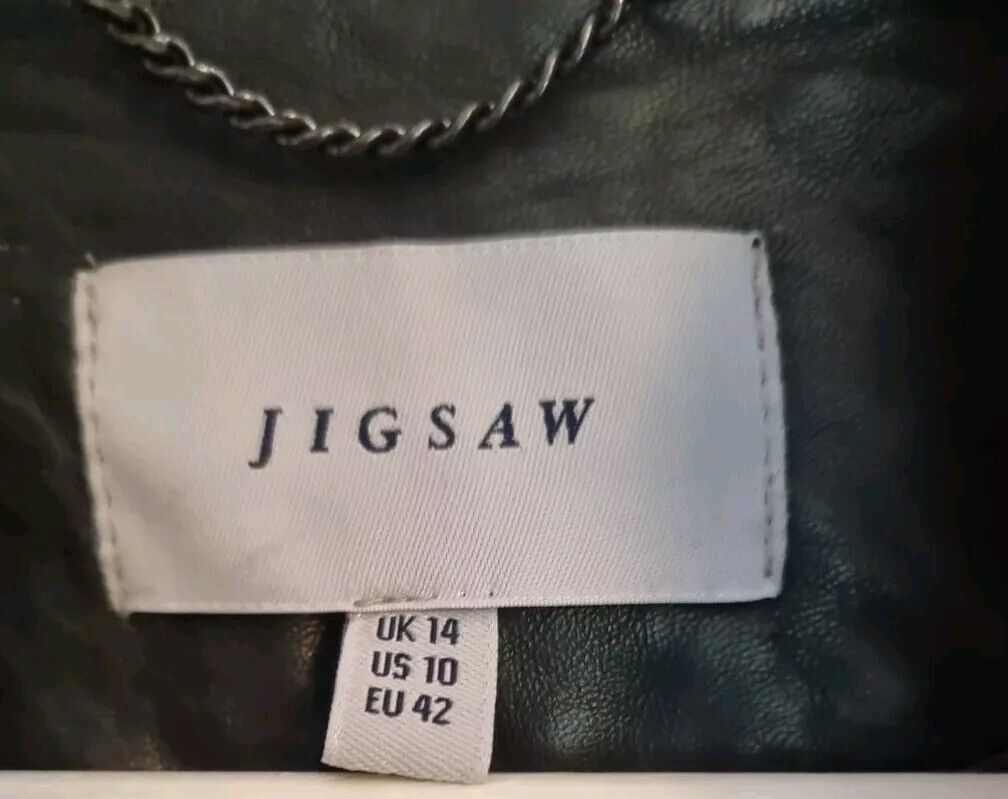 Jigsaw Women's Black 100% Leather Biker Jacket Size 14