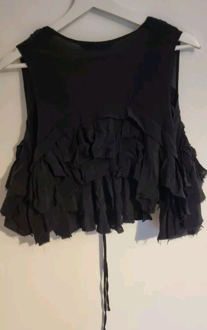 All Saints Women's 100% Silk Black Sleeveless Ruffle Top Size