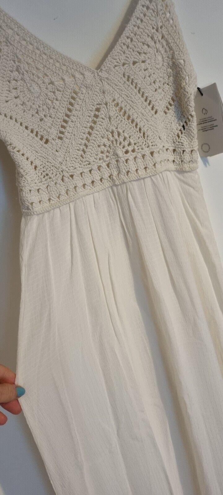 BNWT ba&sh Designer Women's Ivory Crochet Bodice Cotton, Lined, Maxi Dress 0