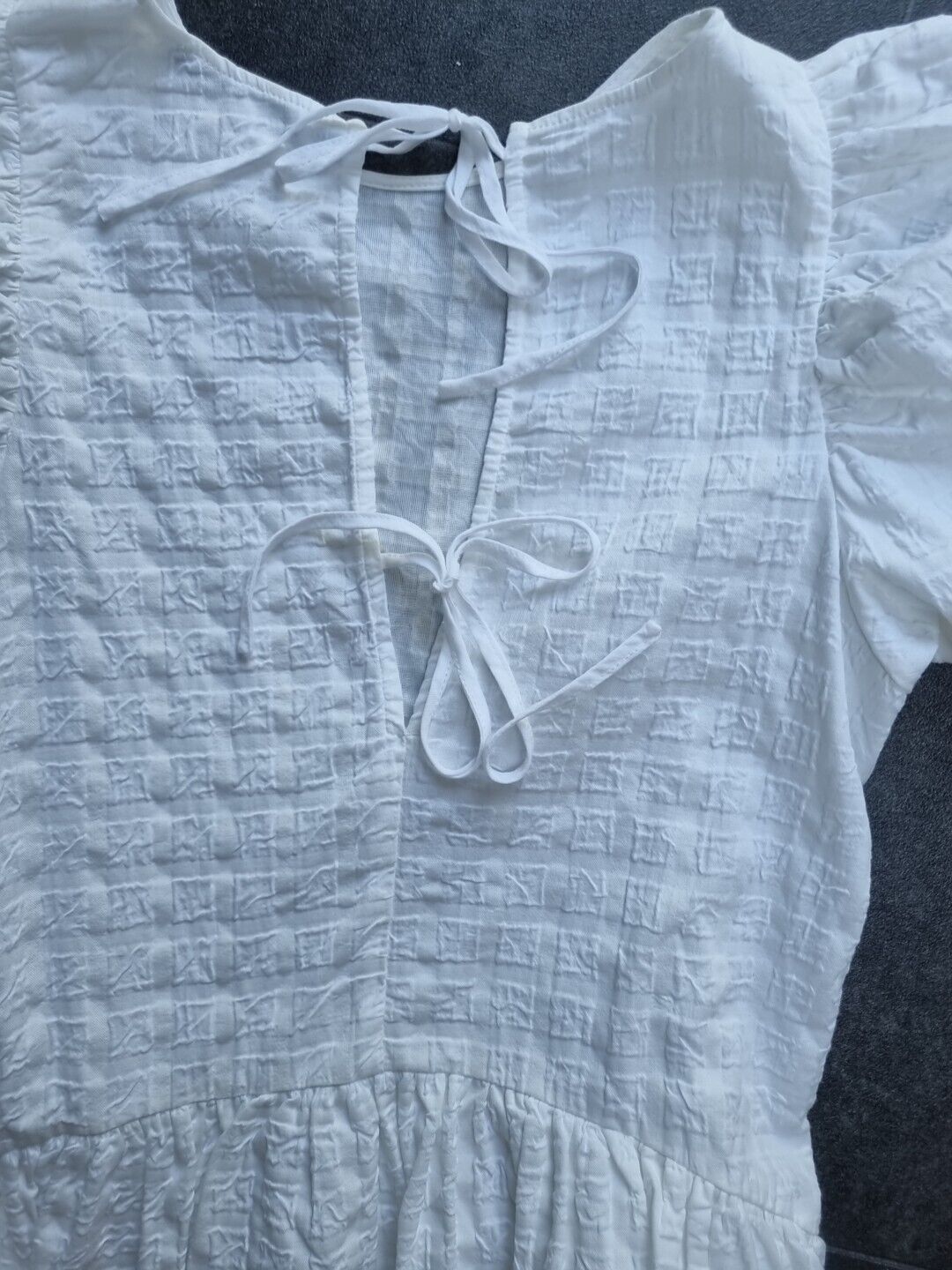 English Factory Women's White, Lined Short Dress With Ties At Back Size XS