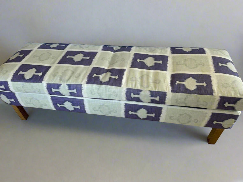 Katharine Pooley Bespoke Sourced And Upholstered Bench, Blue And Cream