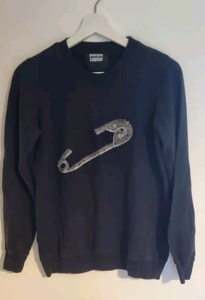 Markus Lupfer Women's Black Sweater 100% Cotton With Chain Safety Pin Size XS
