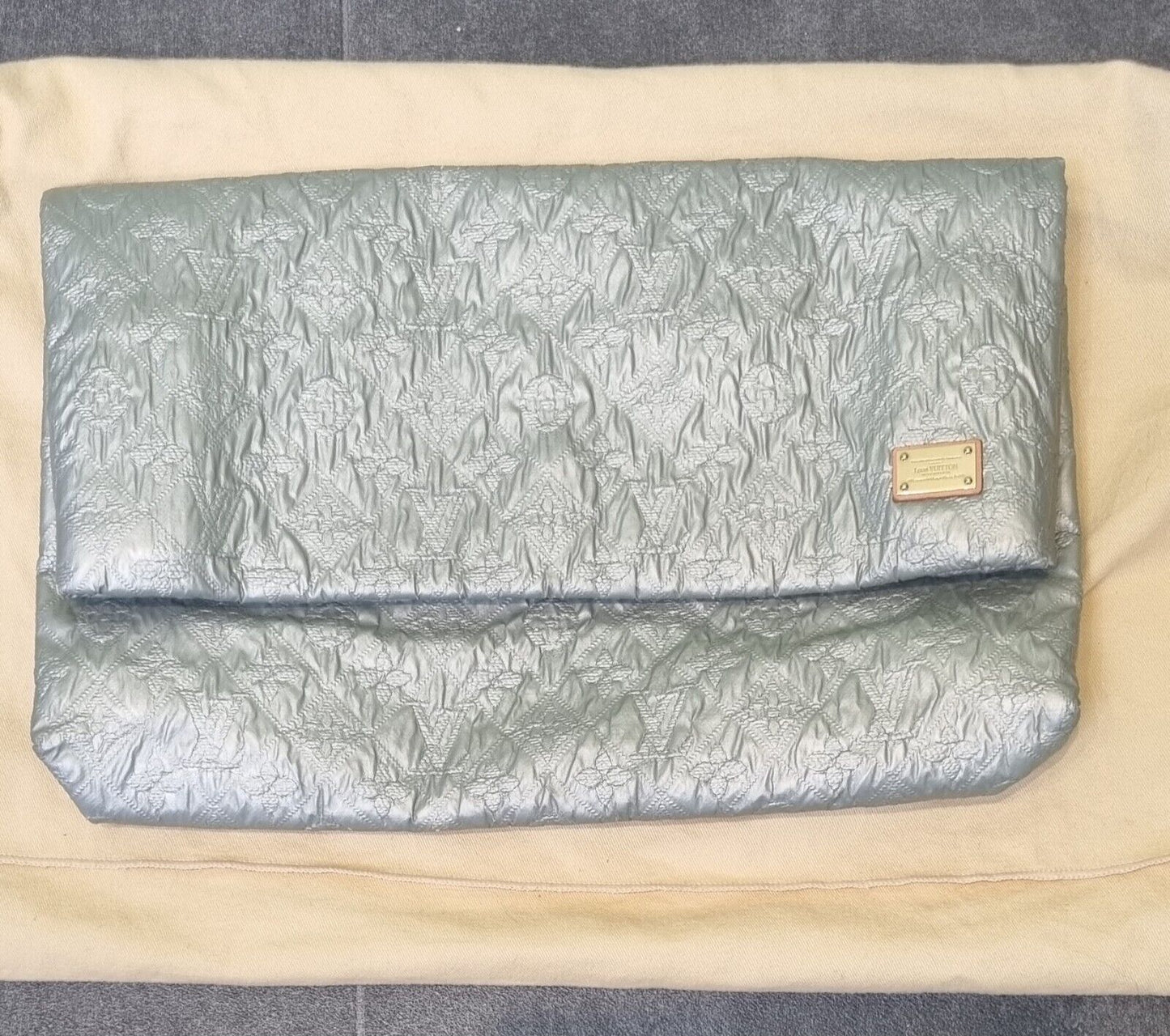 Genuine Louis Vuitton Monogram Canvas Silver Clutch Bag With Logo Dust Bag