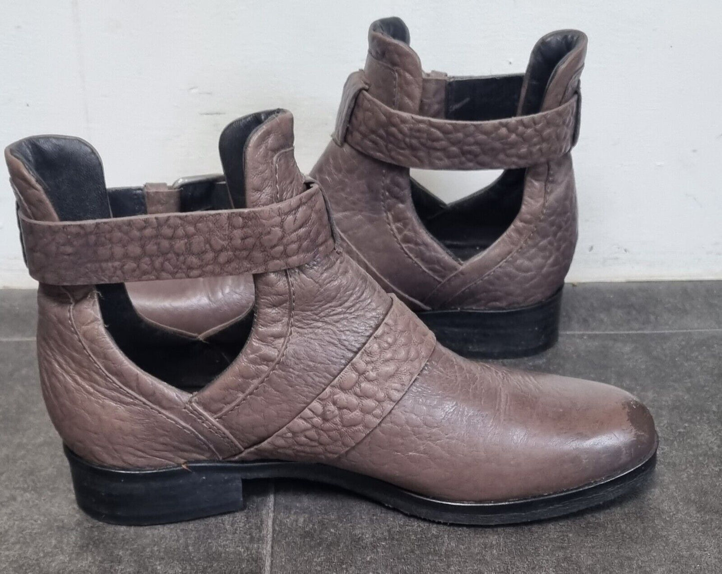 Bocage Women's Leather Ankle Boots With Buckles And Snakeskin Pattern Size 37