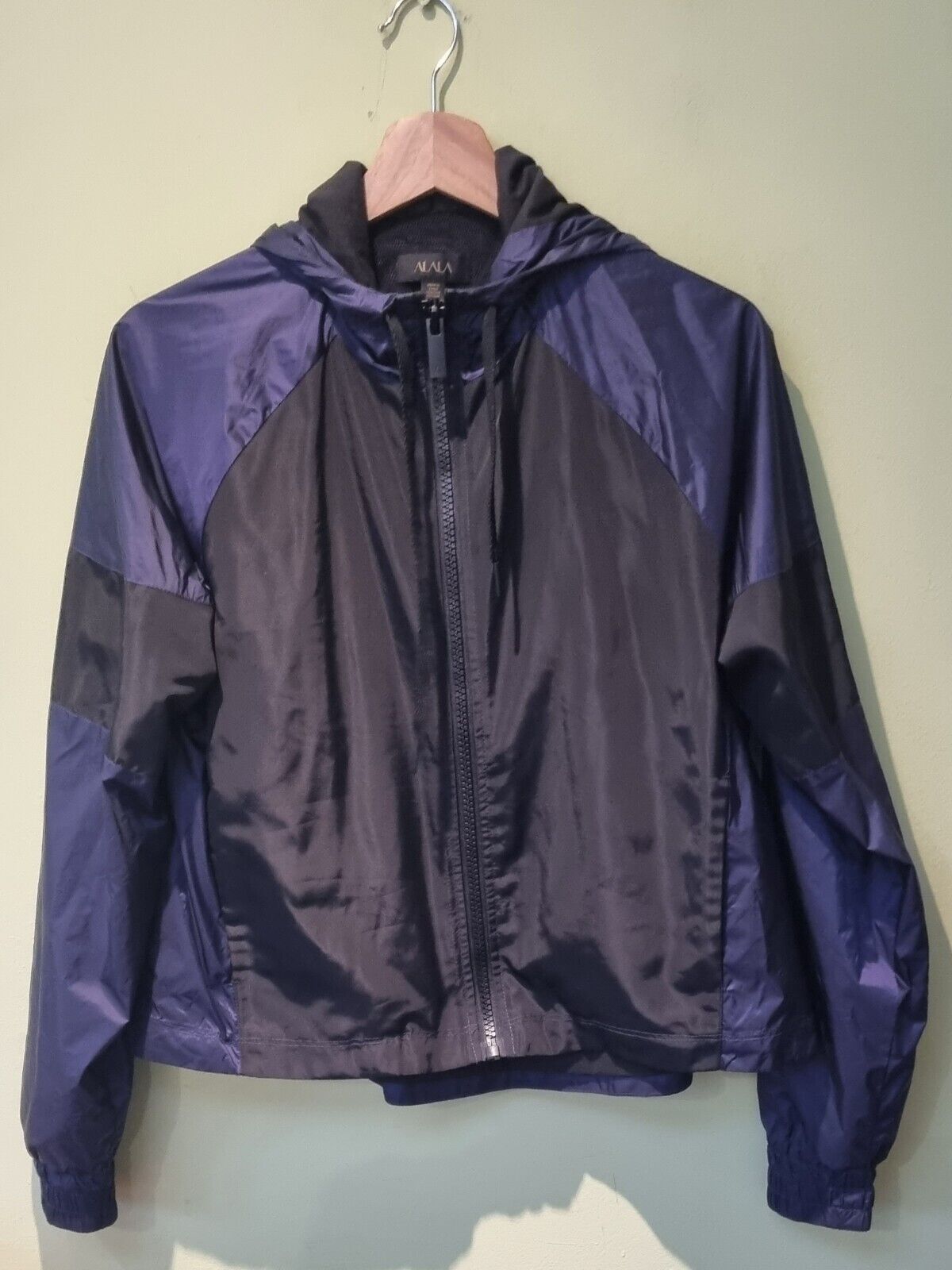Alala Women's Windcheater Black And Navy Light Rain Hooded Jacket Size XS