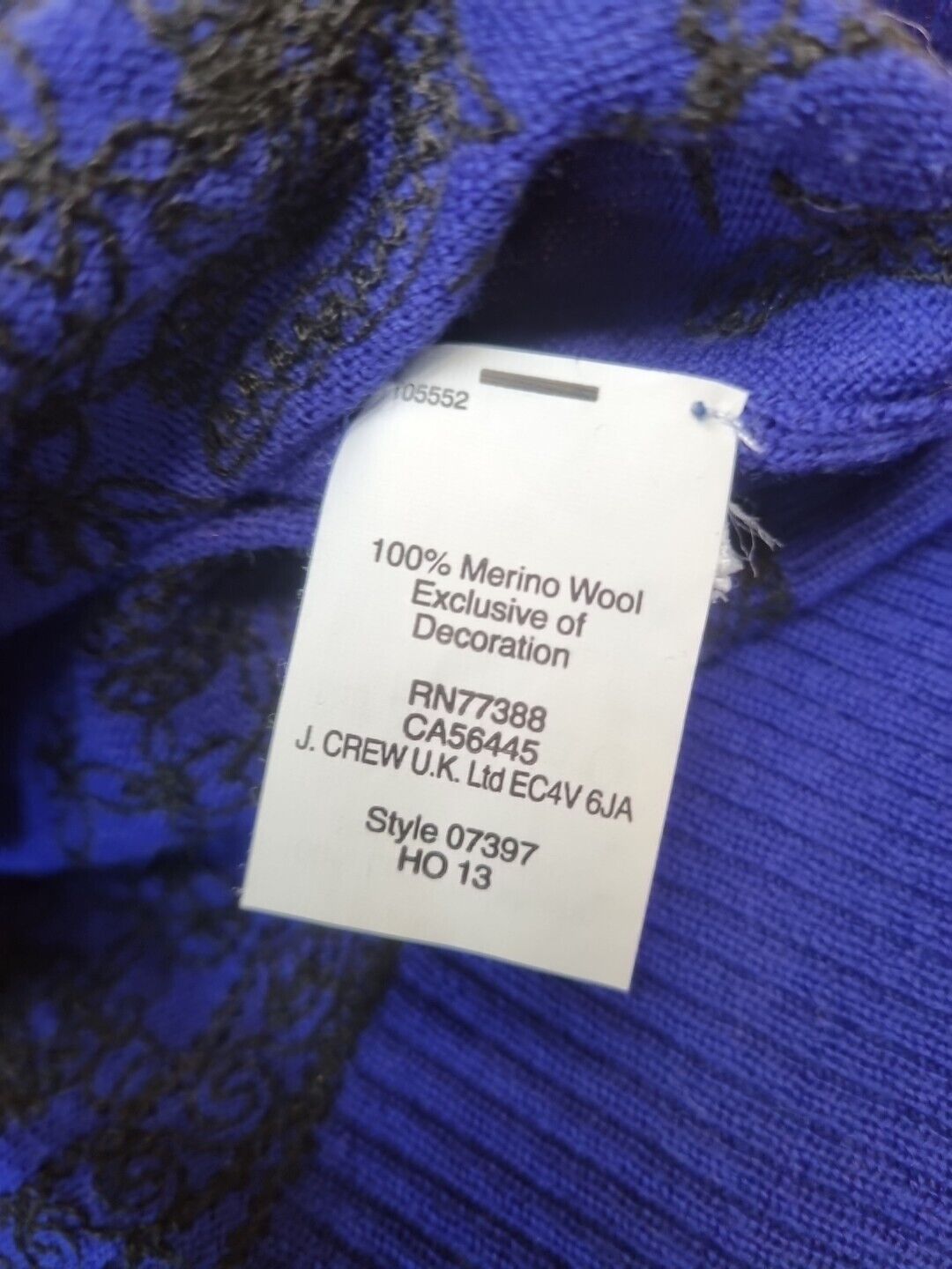 J Crew Women's Blue With Embroidered Detail Jumper Size Small