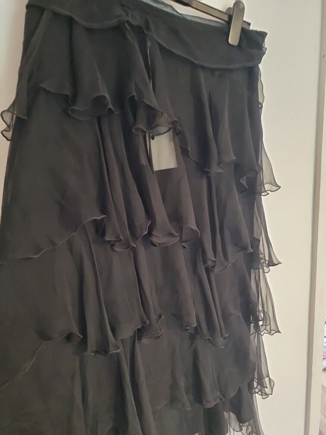 BNWT Nicole Farhi Women's Black Silk Ruffle Skirt With Separate Under Skirt 14