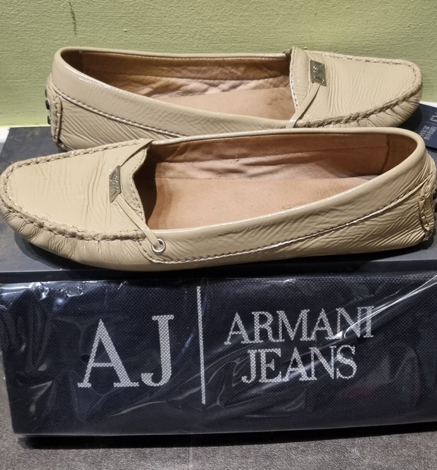 AJ Jeans By Armani Women's Flat Patent Leather Shoes UK 3.5 With Box & Dust Bag