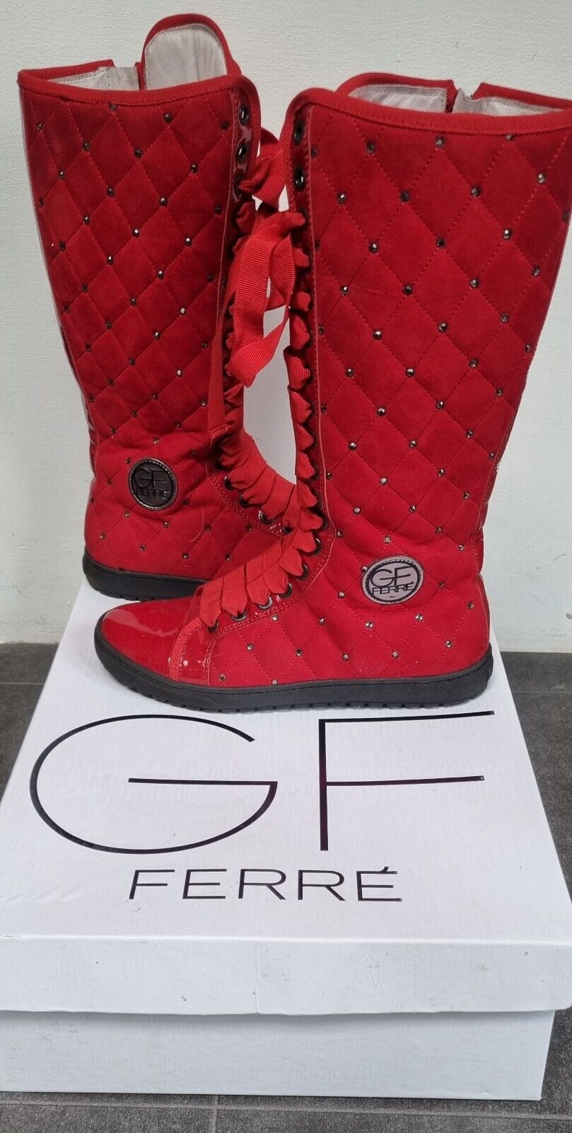 Gorgeous Gianfranco Ferre Womens Quilted Red Boots Size 36 With Box