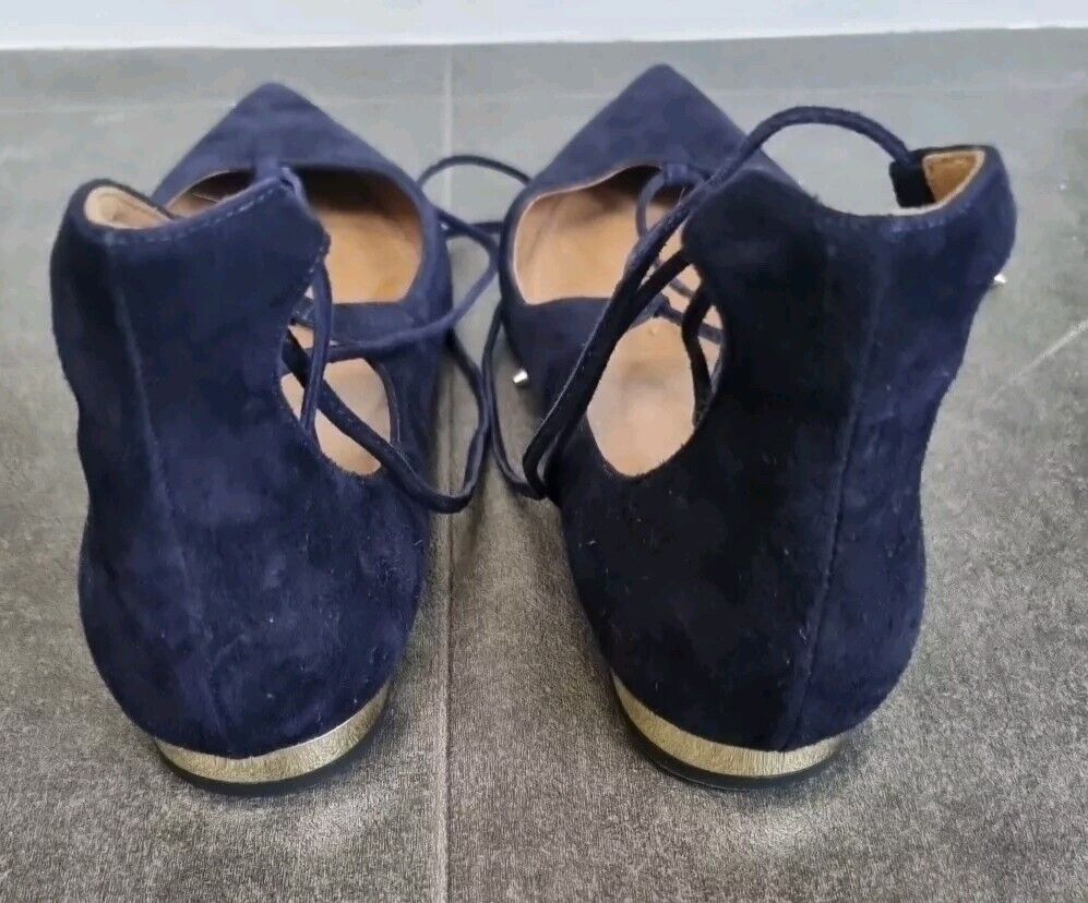 Aquazzura Firenze Women's Very Dark Navy Flat Shoes Size UK 6
