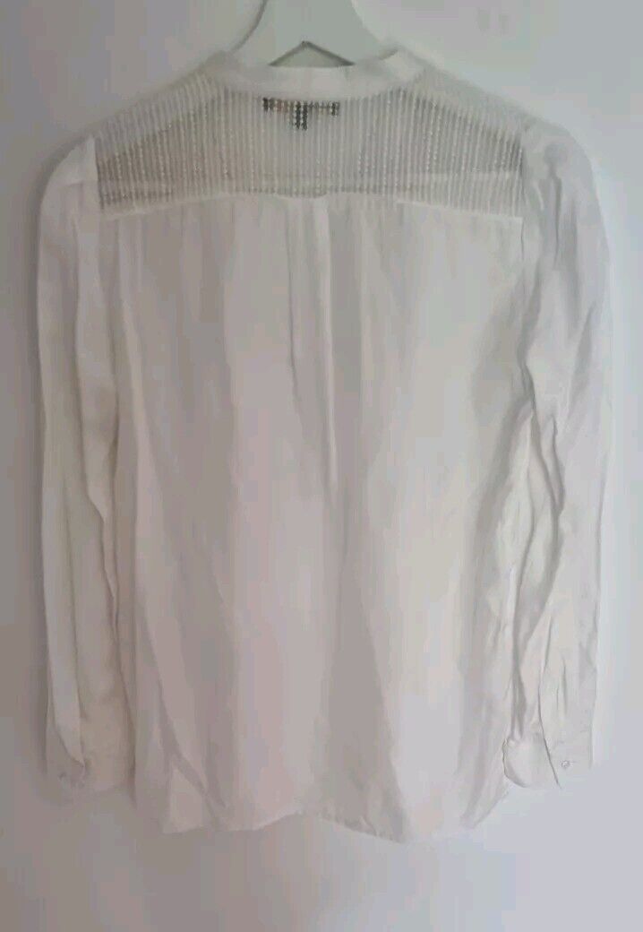 Maje Women's Ivory Long Sleeved V Neck Blouse With Lace Detail Size 1