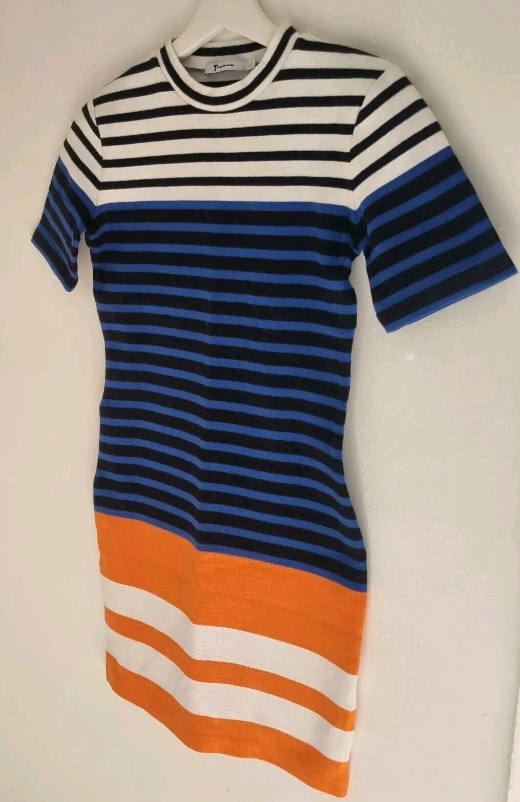 T By Alexander Wang Women's Blue, Orange And White Striped Mini Dress Size Small