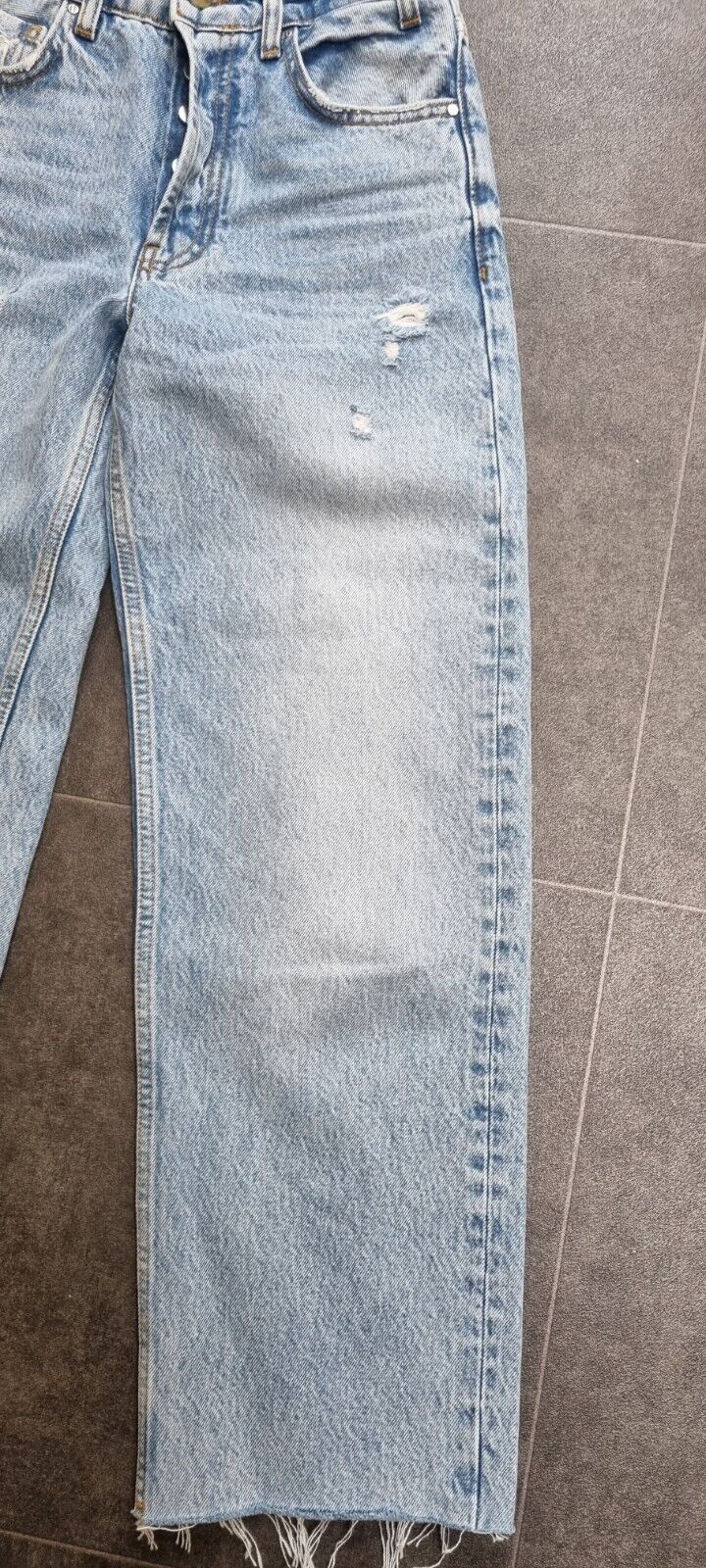 Anine Bing Women's Blue Wide Leg, Button Fly, Ripped, Frayed Ankle Jeans Size 23