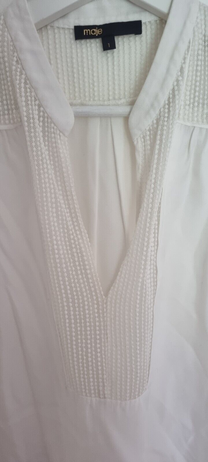 Maje Women's Ivory Long Sleeved V Neck Blouse With Lace Detail Size 1