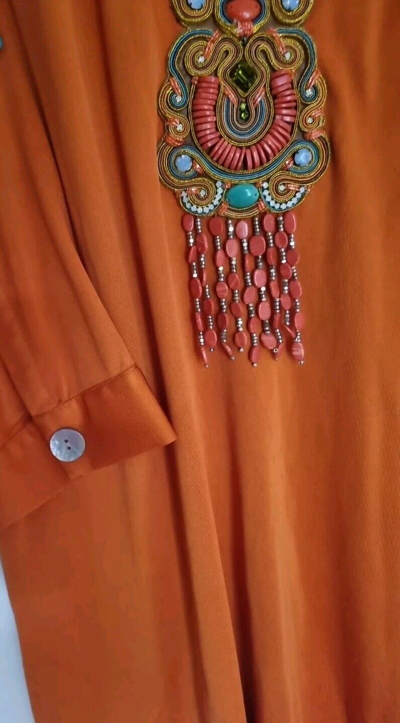 Monisha Jaising Women's 100% Silk Orange Beaded Kaftan One Size